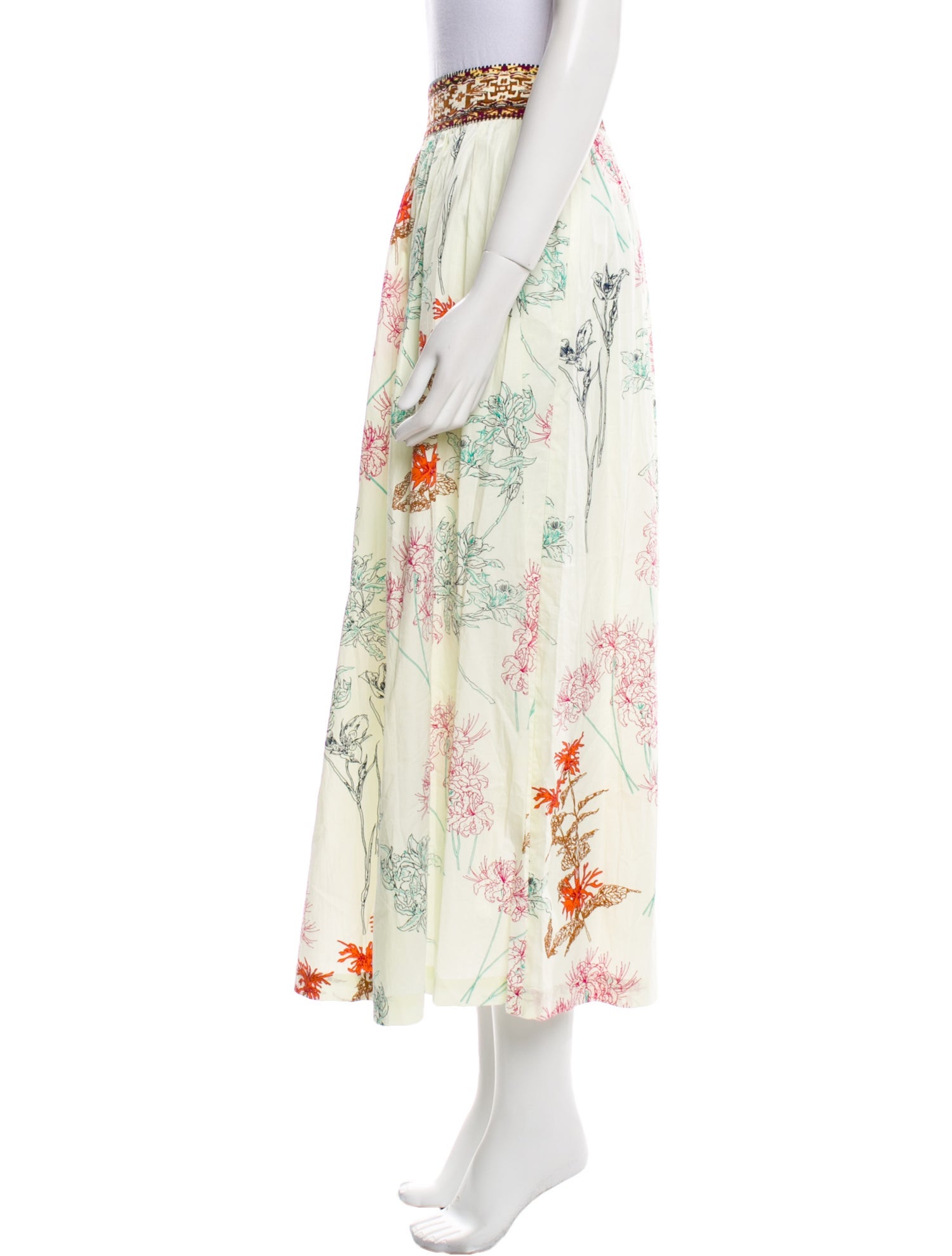 Le Sirenuse Positano Floral Print Midi Length Skirt